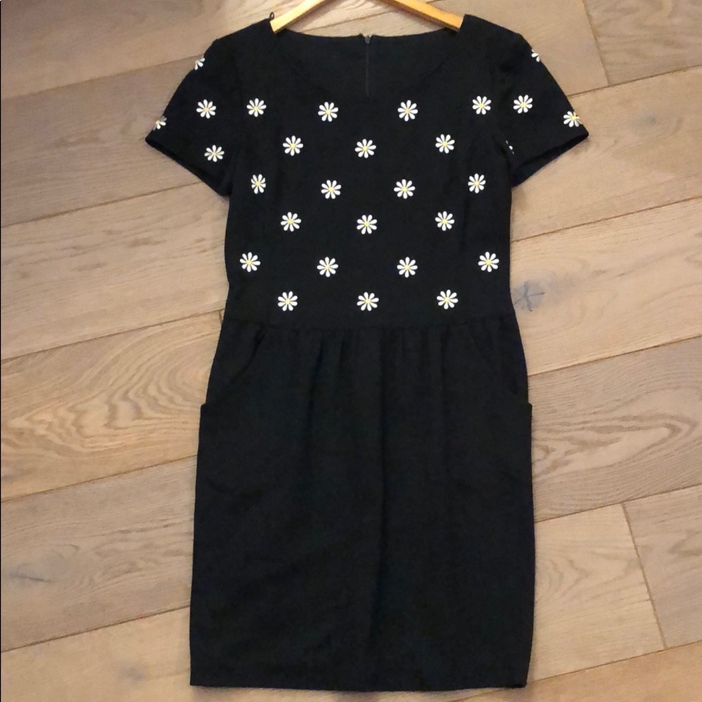 Neiman Marcus Black Midi Dress with White Floral Accents
